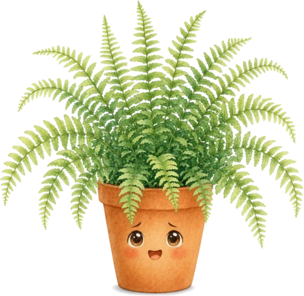A fern in a terracotta pot, smiling